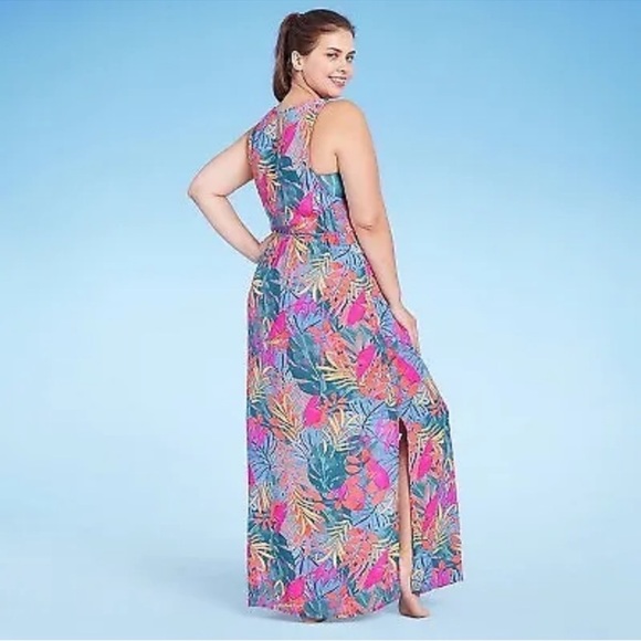 NWT Kona Sol Sleeveless Cover Up Maxi Duster - Tropical Print - size L/XL - Picture 4 of 7